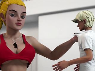 giant blonde trainer punishing her students