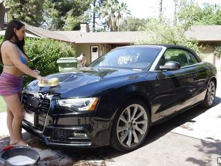 sexy babe washed my car and sucked on my swollen balls