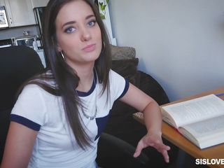 college babe sucks off her stepbro so she can study