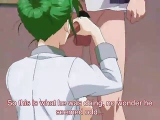 green haired anime babe caught masturbating